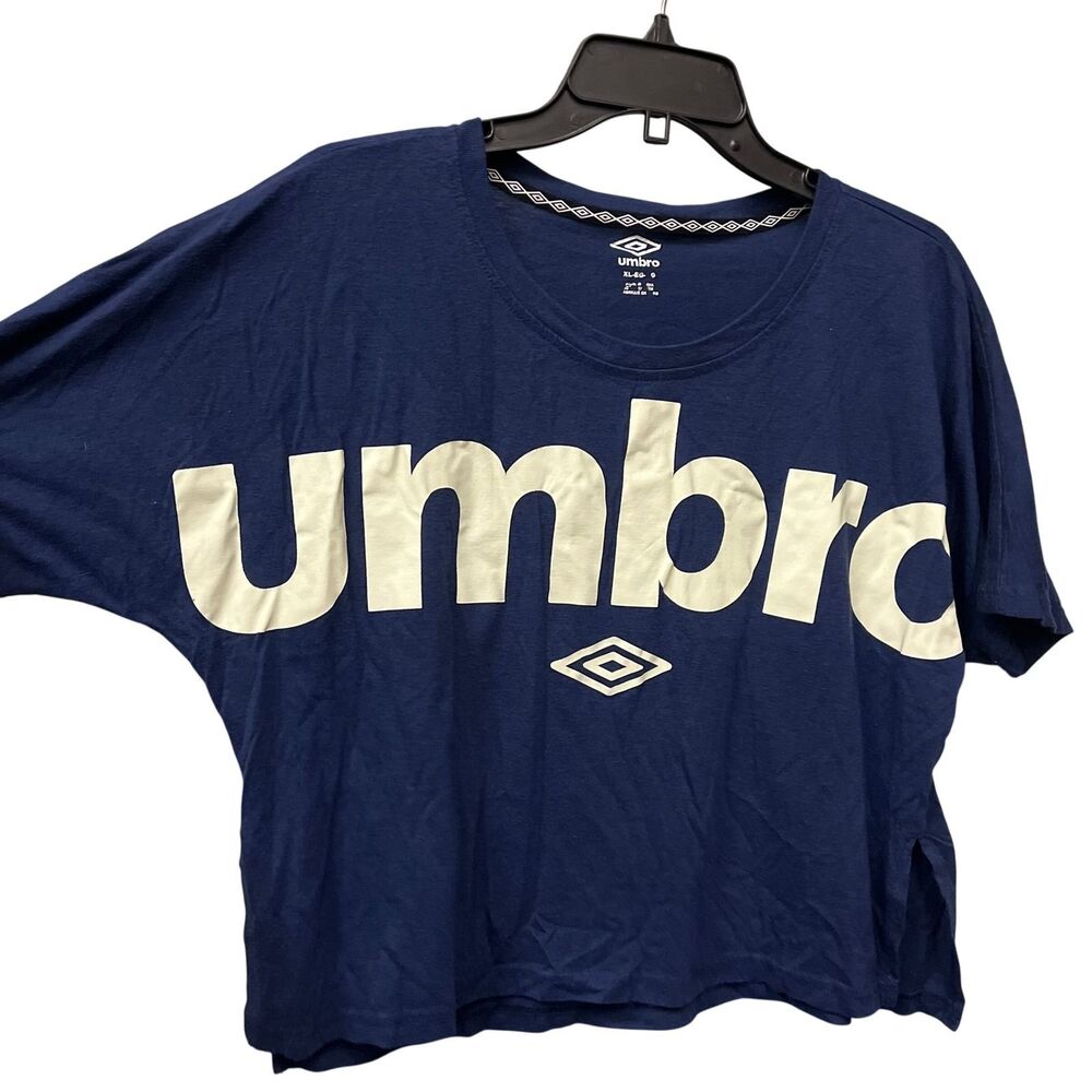 Umbro Womens Navy Blue Graphic Logo Relaxed Fit Cropped T-Shirt Size XL